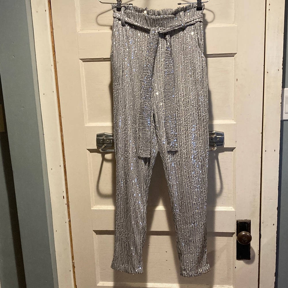 CBR Silver Sequin Cropped Pants